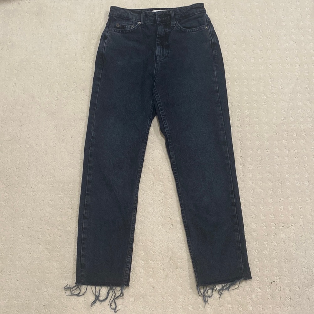 Nordstrom Topshop dark navy straight jeans- frayed at ends